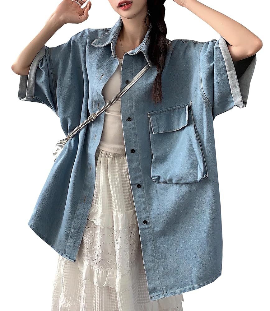 Amazon | [MengFan] 半袖 シャツ レディース ゆったり